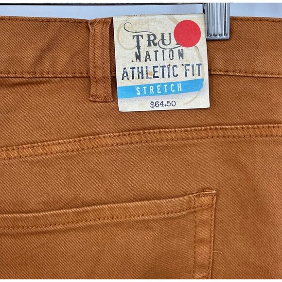 Tru Nation Mens Athletic Fit Stretch Jean Pants 52 x 30 Brown Denim 5-Pocket New - Picture 6 of 9